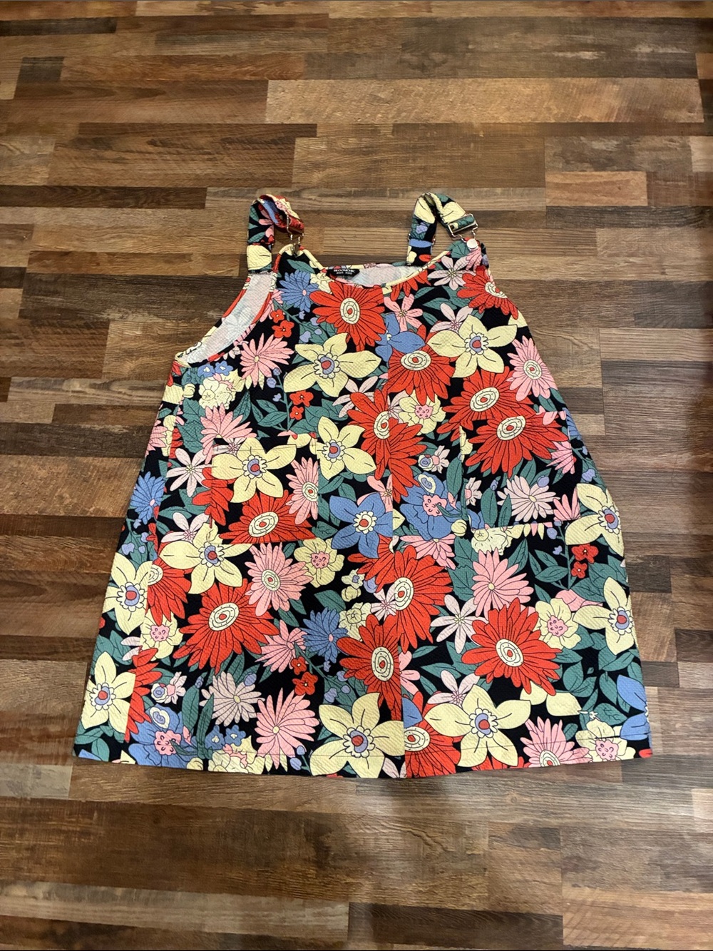 BloomChic Black Floral Mini Dress with Red, Yellow & Pink Blooms